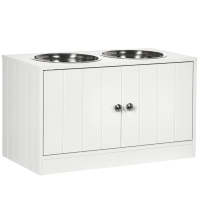 PawHut Large Elevated Dog Bowls with Storage Cabinet Containing Large 44L Capacity, Raised Dog Bowl Stand Pet Food Bowl Pet Feeding Station, White