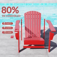 Outsunny Wooden Adirondack Chair with Cup Holder, Red(m-5)