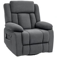 HOMCOM Recliner Massage Armchair with Heat, Oversized Swivel Rocker with Footrest, Remote and Side Pockets, Gray(m-11)