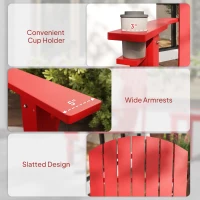 Outsunny Wooden Adirondack Chair with Cup Holder, Red(m-8)