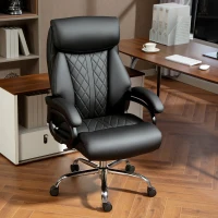 HOMCOM Office Chair with Spring Padding, PU Leather Computer Chair with Quiet Swivel Wheels, High Back, Black(m-8)