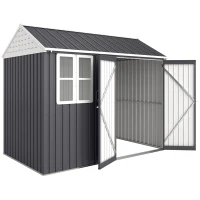 Outsunny 8' x 6' Metal Garden Storage Shed, Extra Large Outdoor Tool Storage House w/ Doors, Window and Air Vents, Dark Gray(m-1)