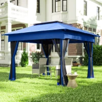 Outsunny Outdoor Patio Pop Up Canopy Gazebo Shelter with Zipper Netting, Carry Bag, 11' x 11', Blue(m-9)