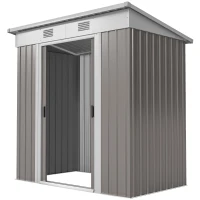 Outsunny 6' x 4' Outdoor Storage Shed, Metal Garden Tool Storage House Organizer with Lockable Sliding Doors and Vents for Backyard Patio Lawn, Light Grey(m-2)