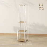 HOMCOM Clothes Rack with Storage, Garment Rack with 8 Hooks and 3-Tier Shelf, Clothes Stand for Bedroom, Entryway, Oak(m-3)