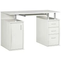 HOMCOM 47" Computer Desk with Keyboard Tray and Storage Drawers, Home Office Workstation Table with Storage Shelves, White Wood Grain(m-1)