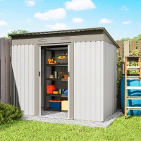 Outsunny 7' x 4' Metal Garden Shed, Backyard Tool Storage Shed with Dual Locking Doors, 2 Air Vents and Steel Frame, Silver(m-9)