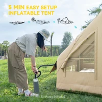 Outsunny Inflatable Camping Tent with Hand Pump, 4 Season Blow Up Tent, Waterproof and Windproof with Mesh Windows and Doors(m-4)