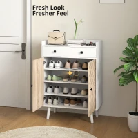 HOMCOM Shoe Cabinet for Entryway, Modern Shoe Storage Cabinet with Adjustable Shelves and Drawer for 12 Pairs, White(m-7)