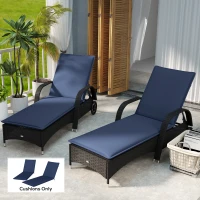 Outsunny Foldable Chaise Lounge Cushion Set of 2, Outdoor Lounge Chair Cushion Set, UPF50+ 200gsm Fabric, 76" x 23", Navy Blue(m-10)
