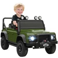 Qaba Land Rover Licensed Kids Ride on Truck with Remote Control, Spring Suspension, LED Lights, 3 Speed, Dark Green(m-11)