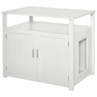 PawHut Wooden Cat Litter Box Enclosure Furniture with Adjustable Partition, Cat Washroom End Table with Open Shelf, White(m-1)