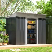Outsunny 7' x 4' Outdoor Storage Shed, Metal Garden Tool Storage House Organizer with Lockable Sliding Doors and Vents for Backyard Patio Lawn, Charcoal Grey(m-9)