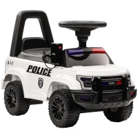 Aosom Kids Push Ride On Car with Working PA System and Horn, Police Truck Style  Foot-to-Floor Sliding Car for Boys and Girls with Under-Seat Storage, for 18 Months to 5 Years Old, White(m-1)