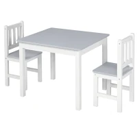 Qaba Kids 3 Piece Table and Chair Set Ideal for Arts, Meals, Lightweight Wooden Homework Activity Center, Toddlers Age 3+, Grey(m-1)