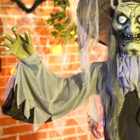 Outsunny Animatronics Standing Witch, Voice-Activated Prop, Spinning Head & Flashing Eyes, Easy Setup Indoor, Black(m-10)