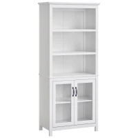 HOMCOM 71" Bookcase Storage Hutch Cabinet with Adjustable Shelves and Glass Doors for Home Office, Kitchen, Living Room, White(m-1)