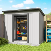 Outsunny 8' x 4' Metal Garden Shed, Backyard Tool Storage Shed with Dual Locking Doors, 2 Air Vents and Steel Frame, White(m-9)