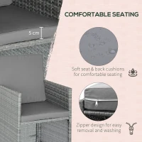 Outsunny 9 Pieces Outdoor Dining Set for 8, Space Saving Wicker Chairs and Square Glass Table with Cushions and Ottomans, Rattan Conversation Patio Furniture Set for Garden, Light Gray/Dark Gray(m-4)