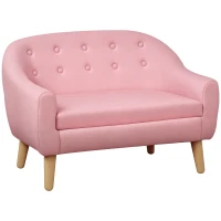 Qaba 2-Seat Kids Sofa, Toddler Sofa Couch, Linen-Like Fabric & Wood Frame Sofa Chair for Ages 3-7, 11" High Seat, Pink(m-1)