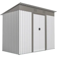 Outsunny 7' x 4' Metal Garden Shed, Backyard Tool Storage Shed with Dual Locking Doors, 2 Air Vents and Steel Frame, Silver(m-11)