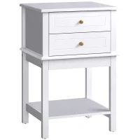 HOMCOM Side Table with 2 Storage Drawers, Modern End Table with Bottom Shelf for Living Room, Home Office, White(m-1)