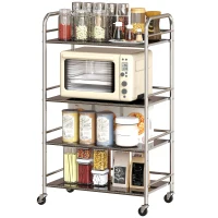 HOMCOM 4 Tier Stainless Steel Rolling Cart with Adjustable Shelves, Utility Cart on Wheels with Handles for Kitchen, Silver(m-2)
