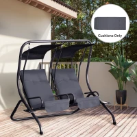 Outsunny 84A-052 Series Outdoor Porch Swing Cushions with Seat & Tufted Back, Backrest Ties, Set of 2 Replacement Cushions for Patio Furniture, Gray(m-10)