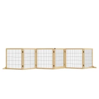 PawHut Wooden Pet Gate, 6-Panel Folding Dog Safety Barrier with Support Feet for Small & Medium Dogs, Natural Wood(m-11)
