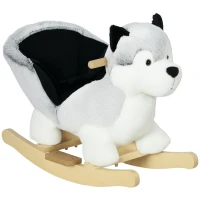 Qaba Toddler Rocking Chair Husky-Themed Rocking Animal with Wooden Base, Seat Belt for Kids 18-36 Months(m-11)