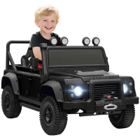 Qaba Land Rover Licensed Kids Ride on Truck with Remote Control, Spring Suspension, LED Lights, 3 Speed for Ages 3-5, Black(m-11)