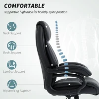 HOMCOM Office Chair with Spring Padding, PU Leather Computer Chair with Quiet Swivel Wheels, High Back, Black(m-4)