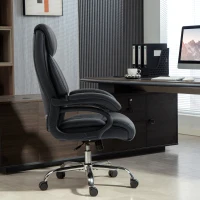 HOMCOM Office Chair with Spring Padding, PU Leather Computer Chair with Quiet Swivel Wheels, High Back, Black(m-10)
