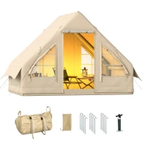 Outsunny Inflatable Camping Tent with Hand Pump, 4 Season Blow Up Tent, Waterproof and Windproof with Mesh Windows and Doors(m-11)