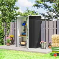 Outsunny 4.7' x 3' Outdoor Storage Shed, Galvanized Metal Utility Garden Tool House, 2 Vents and Lockable Door for Backyard, Patio, Garage, Lawn, Gray(m-7)
