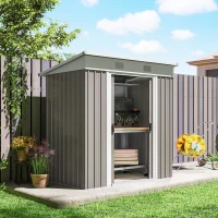 Outsunny 6' x 4' Outdoor Storage Shed, Metal Garden Tool Storage House Organizer with Lockable Sliding Doors and Vents for Backyard Patio Lawn, Light Grey(m-9)