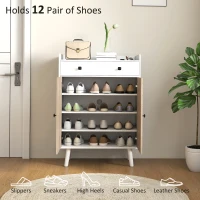 HOMCOM Shoe Cabinet for Entryway, Modern Shoe Storage Cabinet with Adjustable Shelves and Drawer for 12 Pairs, White(m-4)