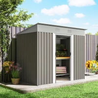 Outsunny 7' x 4' Outdoor Storage Shed, Metal Garden Tool Storage House Organizer with Lockable Sliding Doors and Vents for Backyard Patio Lawn, Light Grey(m-9)