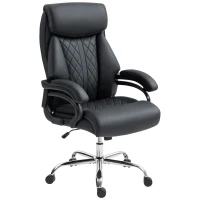 HOMCOM Office Chair with Spring Padding, PU Leather Computer Chair with Quiet Swivel Wheels, High Back, Black(m-2)