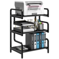 HOMCOM Free Standing Metal Storage Shelf, 3-Tier Small Shelving Unit, Printer Stand for Home Office, Living Room, Black(m-11)