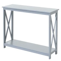 HOMCOM 2-Tier Console Table, Sofa Side Table with Storage Shelf, X Design for Entryway, Living Room, and Hallway, Grey(m-1)