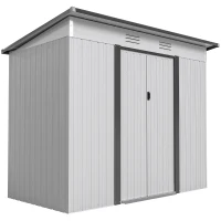 Outsunny 8' x 4' Metal Garden Shed, Backyard Tool Storage Shed with Dual Locking Doors, 2 Air Vents and Steel Frame, White(m-11)