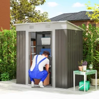 Outsunny 6' x 4' Outdoor Storage Shed, Metal Garden Tool Storage House Organizer with Lockable Sliding Doors and Vents for Backyard Patio Lawn, Light Grey(m-1)