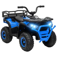 Qaba 12V Kids ATV, 4 Wheeler Quad with 4 Spring Suspension Wheels, LED Lights, Music USB, Blue(m-11)