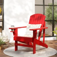 Outsunny Wooden Adirondack Chair with Cup Holder, Red(m-2)