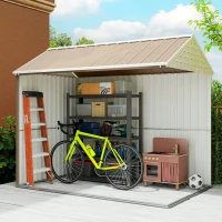 Outsunny 8' x 6' Metal Garden Storage Shed, Extra Large Outdoor Tool Storage House w/ Doors, Window and Air Vents, Brown(m-9)