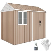 Outsunny 8' x 6' Metal Garden Storage Shed, Extra Large Outdoor Tool Storage House w/ Doors, Window and Air Vents, Brown(m-11)