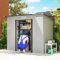 Outsunny 8' x 4' Metal Garden Shed, Backyard Tool Storage Shed with Dual Locking Doors, 2 Air Vents and Steel Frame, White(m-2)