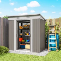 Outsunny 6' x 4' Metal Garden Shed, Backyard Tool Storage Shed with Dual Locking Doors, 2 Air Vents and Steel Frame, Gray(m-9)