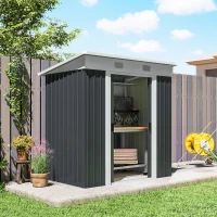 Outsunny 6' x 4' Metal Lean to Garden Shed, Outdoor Storage Shed, Garden Tool House with Double Sliding Doors, 2 Air Vents for Backyard, Patio, Lawn, Black(m-8)